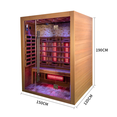 Phòng xông hơi hồng ngoại bằng gỗ rắn trong nhà 2100W Cây tuyết tùng đỏ 3 người Phòng xông hơi khô hồng ngoại xa