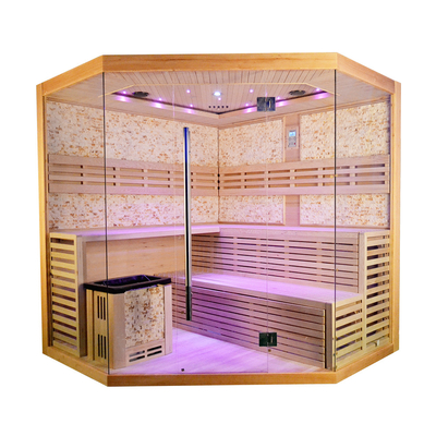 Kích thước 5 - 8 người Phòng xông hơi khô truyền thống Hemlock sang trọng với lò sưởi 6kw