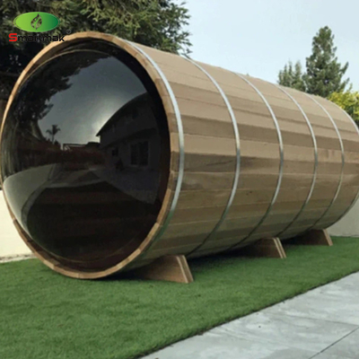 Panoramic Glass Wood Barrel Sauna ngoài trời Nhà sử dụng phòng tắm hơi nước