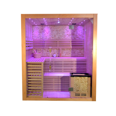 Phòng xông hơi khô tại nhà bằng gỗ Hemlock cho 4 - 5 người với lò sưởi bếp 6kw