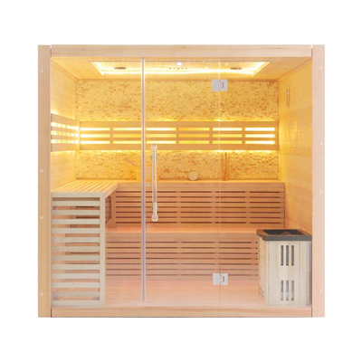 Phòng xông hơi khô tại nhà bằng gỗ Hemlock cho 4 - 5 người với lò sưởi bếp 6kw