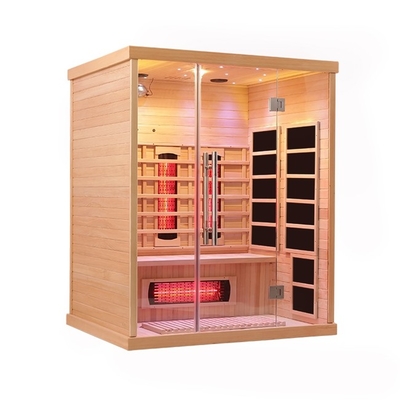 Máy xông hơi bằng gỗ Hemlock 3 người Phòng xông hơi hồng ngoại xa với ánh sáng đầy màu sắc 2100 Watt
