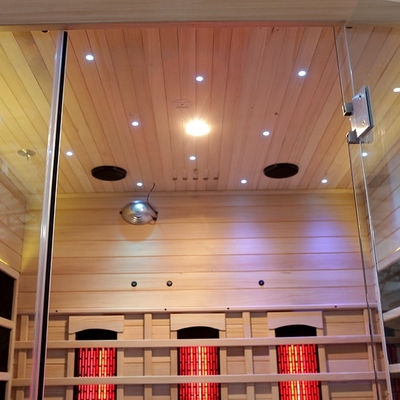 Máy xông hơi bằng gỗ Hemlock 3 người Phòng xông hơi hồng ngoại xa với ánh sáng đầy màu sắc 2100 Watt