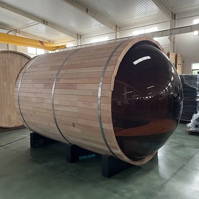 Toàn cảnh Cửa sổ xông hơi thùng gỗ ngoài trời với bếp điện