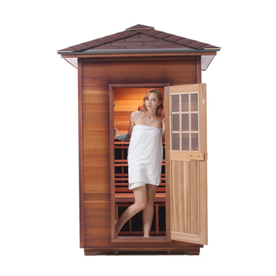 Red Cedar Hemlock Corner Phòng xông hơi khô hồng ngoại ngoài trời bằng gỗ cho 2 người