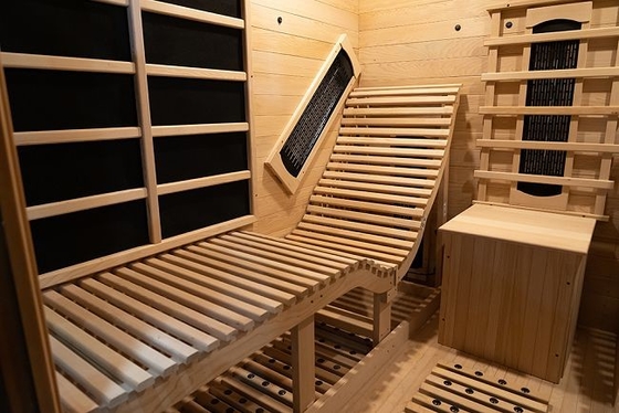 Smatmak 1350W Sauna hồng ngoại xa LED Sauna năng lượng màu gỗ với kính thấm thông minh