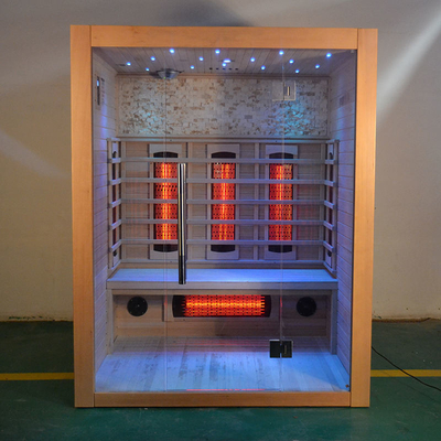Phòng xông hơi hồng ngoại bằng gỗ rắn trong nhà 2100W Cây tuyết tùng đỏ 3 người Phòng xông hơi khô hồng ngoại xa