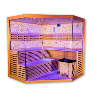 Kích thước 5 - 8 người Phòng xông hơi khô truyền thống Hemlock sang trọng với lò sưởi 6kw
