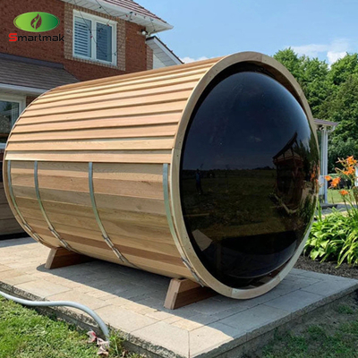 Panoramic Glass Wood Barrel Sauna ngoài trời Nhà sử dụng phòng tắm hơi nước