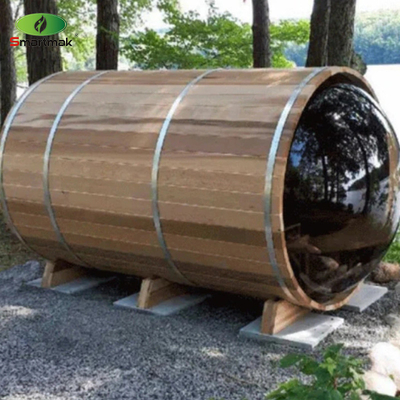 Panoramic Glass Wood Barrel Sauna ngoài trời Nhà sử dụng phòng tắm hơi nước