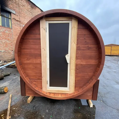 Solid Wood Garden Panoramic View Barrel Sauna ngoài trời với bếp đốt gỗ