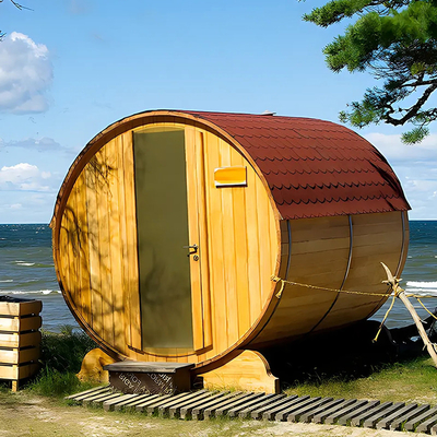 Solid Wood Garden Panoramic View Barrel Sauna ngoài trời với bếp đốt gỗ