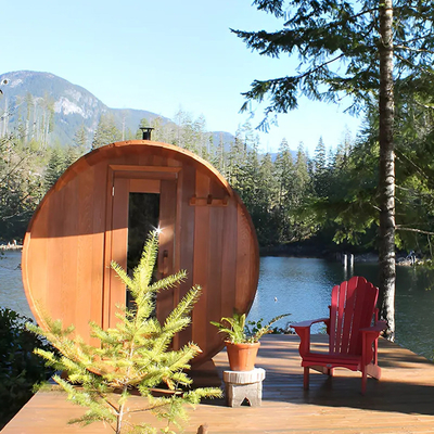 Solid Wood Garden Panoramic View Barrel Sauna ngoài trời với bếp đốt gỗ