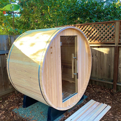 5 người Sauna ngoài trời Canada Cedar sưởi ấm gỗ thùng Sauna với hiên trước