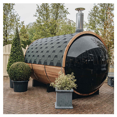 Cửa sổ toàn cảnh Sauna thùng gỗ Cedar 6 người Với máy sưởi đốt gỗ