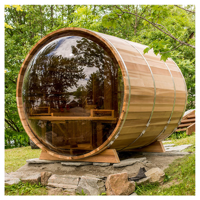 Cửa sổ toàn cảnh Sauna thùng gỗ Cedar 6 người Với máy sưởi đốt gỗ