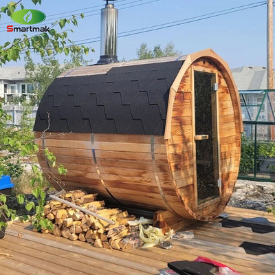 6 người Đỏ Cedar gỗ thùng Sauna ngoài trời với bếp đốt gỗ