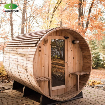 6 người Đỏ Cedar gỗ thùng Sauna ngoài trời với bếp đốt gỗ