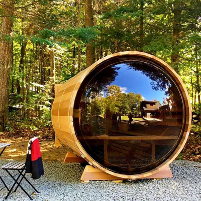 Cửa kính đầy đủ có thể điều chỉnh Cedar Sauna ngoài trời khô với hệ thống âm nhạc Bluetooth cho 5-6 người