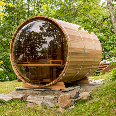 Cửa kính đầy đủ có thể điều chỉnh Cedar Sauna ngoài trời khô với hệ thống âm nhạc Bluetooth cho 5-6 người
