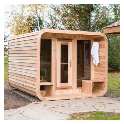 Hemlock Sauna khô ngoài trời với cửa kính đầy - 15-90 ° C nhiệt độ